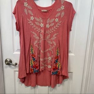 Pink floral embroidered top